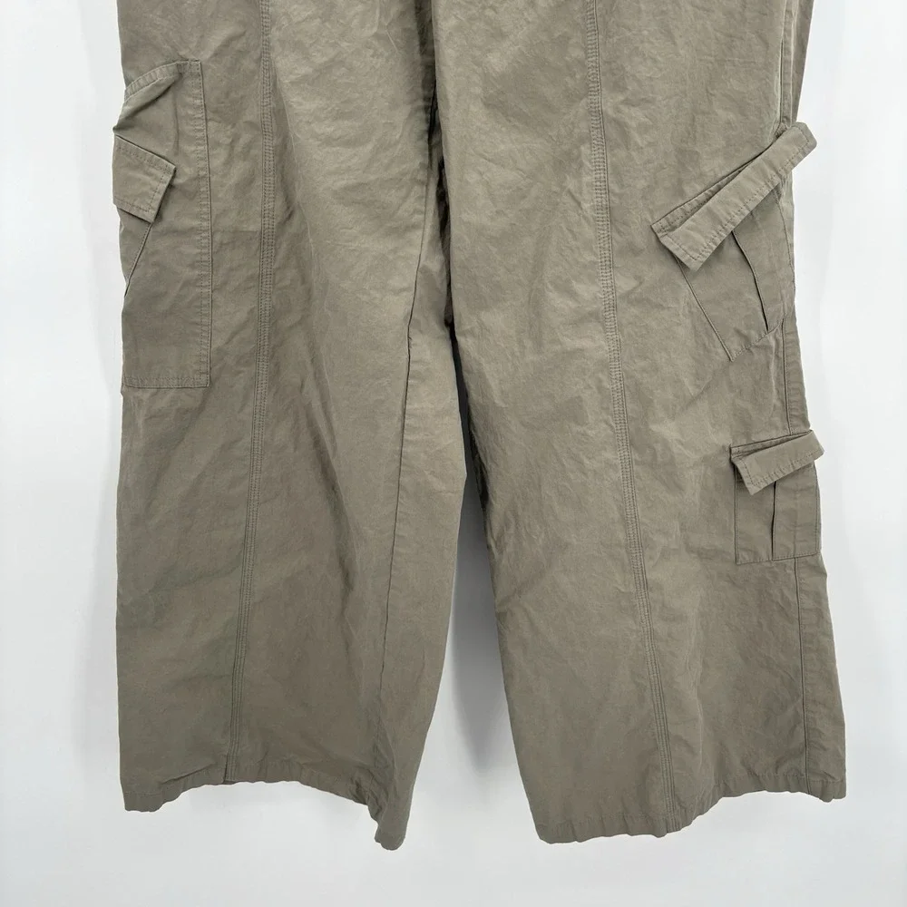 ELODIE Womens Pants Natural Olive Grn Wide‎ Leg Cargo Trousers SIZE Large 33-36